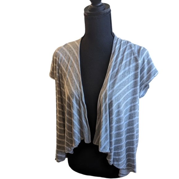 7 for all Mankind summer cardigan. No buttons grey and white horizontal stripes - Picture 1 of 7